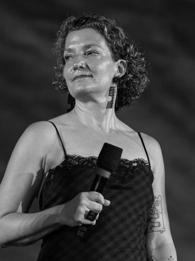 LOCARNO, SWITZERLAND - AUGUST 11: Zsuzsi Bankuti on stage before the 'The Deal' movie screening during the 78th Locarno Film Festival on August 11, 2025 in Locarno, Switzerland. (Photo by Alessandro Levati/Getty Images)
