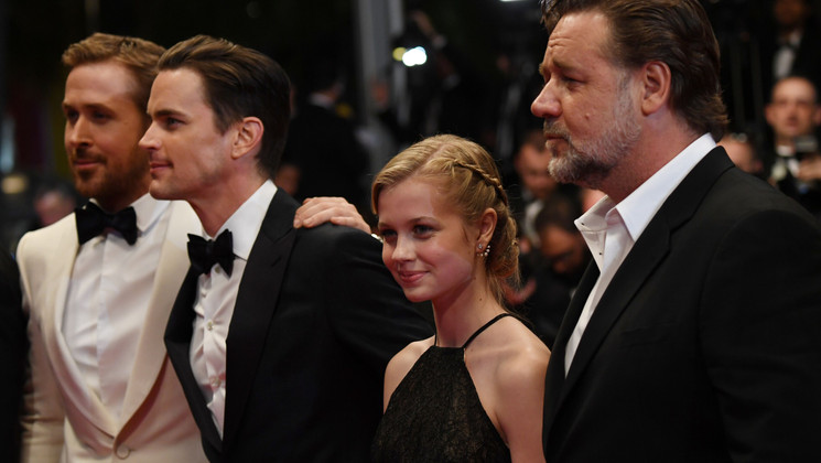 Ryan Gosling, Matt Bomer, Angourie Rice et Russel Crowe - The Nice Guys © Anne-Christine Poujoulat / AFP