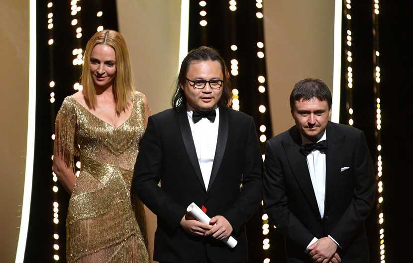 Qiu Yang, Palme d'or du Court métrage - Xiao Cheng Er Yue (A Gentle Night) - Uma Thurman et Cristian Mungiu © Alberto Pizzoli / AFP
