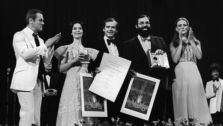 Marie-Josée Nat, Award for Best Actress - Les Violons du Bal, Jack Nicholson, Award for Best Actor - The Last Detail, Francis Ford Coppola, Palme d'or - The Conversation, Tony Curtis, Marthe Keller © AFP