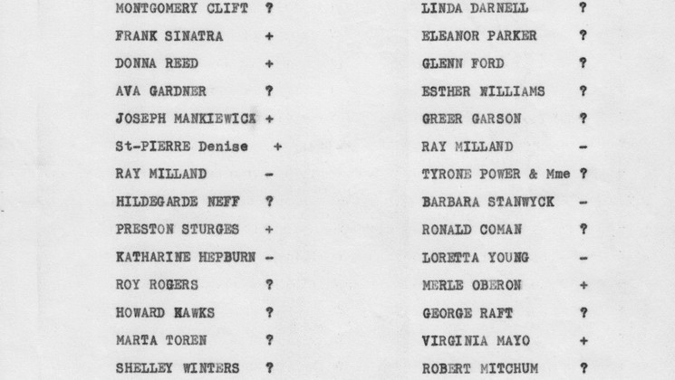 Stars contacted to come to the 1954 Festival © FDC