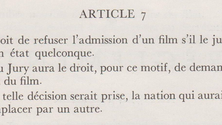 Extraits du Règlement du Festival International du Film de Cannes 1946 © FDC