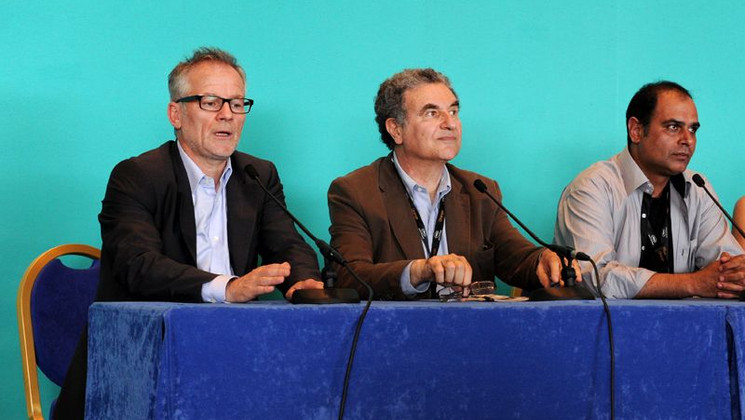 Thierry Frémaux, Serge Toubiana, Mojtaba Mirtahmasb - Conférence de presse - Ceci n'est pas un Film © FIF/Lucas Haegeli