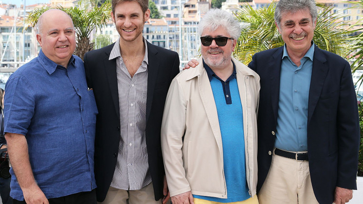 Agustín Almodóvar, Damián Szifrón, Pedro Almodóvar and Hugo Sigman - Photocall - Wild Tales © AFP