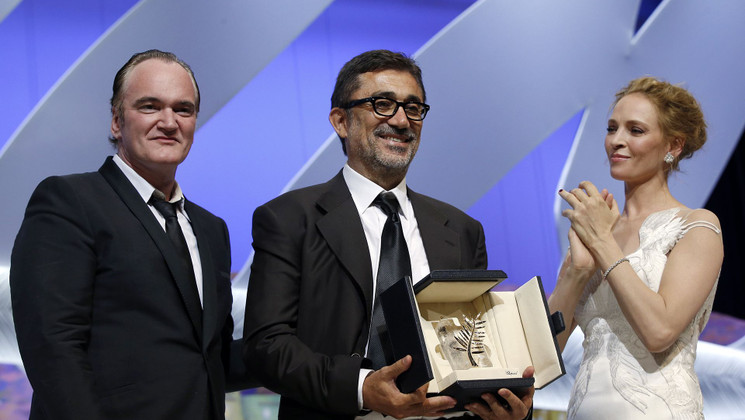 Quentin Tarantino, Nuri Bilge Ceylan and Uma Thurman - Palme d'or - Winter Sleep © AFP / V. Hache