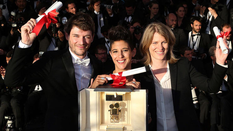 Samuel Theis, Marie Amachoukeli et Claire Burger - Photocall - Caméra d'Or © AFP / L. Venance