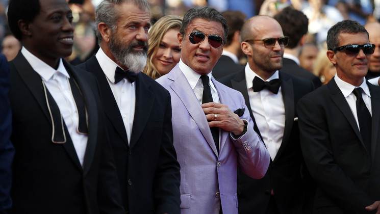 Wesley Snipes, Mel Gibson, Sylvester Stallone, Jason Statham and Antonio Banderas - Red carpet © AFP / V. Hache