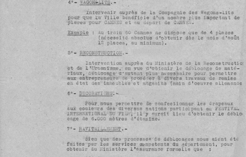 Lettre du Comité de Coordination du Festival du Film au Comte D’Hebermont, Directeur du Comité d’accueil, dans laquelle sont détaillées les mesures à prendre pour la bonne marche du Festival © FDC
