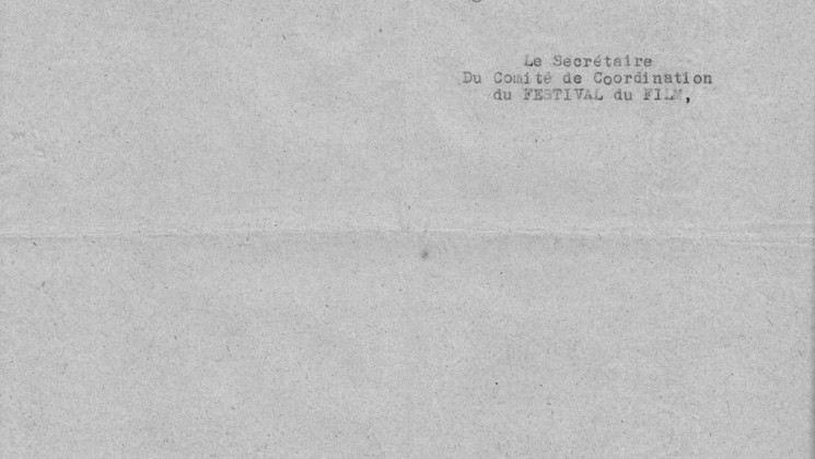 Lettre du Comité de Coordination du Festival du Film au Comte D’Hebermont, Directeur du Comité d’accueil, dans laquelle sont détaillées les mesures à prendre pour la bonne marche du Festival © FDC