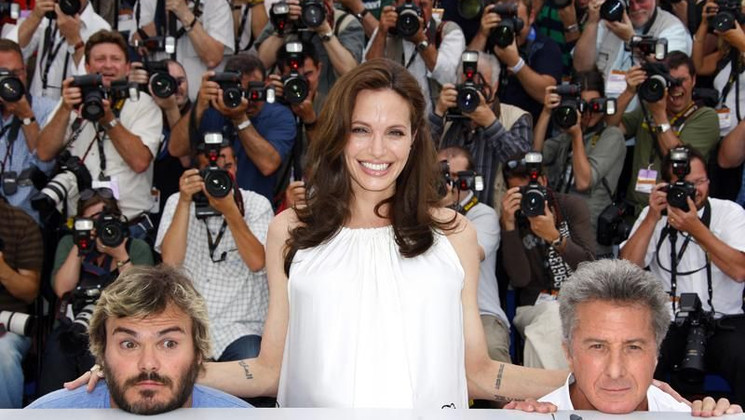 Jack Black, Angelina Jolie et Dustin Hoffman, Photocall du film Kung Fu Panda © AFP