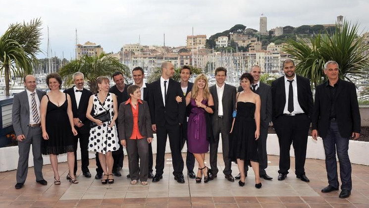 Laurent Cantet and the teachers, Photocall of the film The Class © AFP