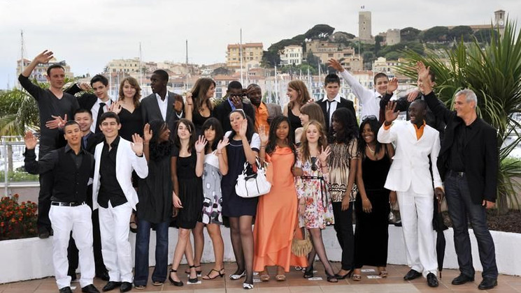 Laurent Cantet and the pupils, Photocall of the film The Class © AFP