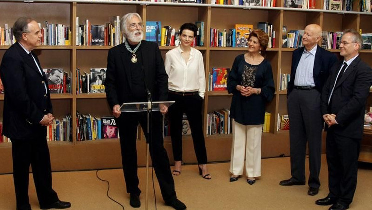 F. Mitterrand, M. Haneke, J. Binoche, A. Vassiliou, G. Jacob, T. Frémaux - Palais du Festival - Michael Haneke, nommé Commandeur des Arts et des Lettres ‎ © AFP