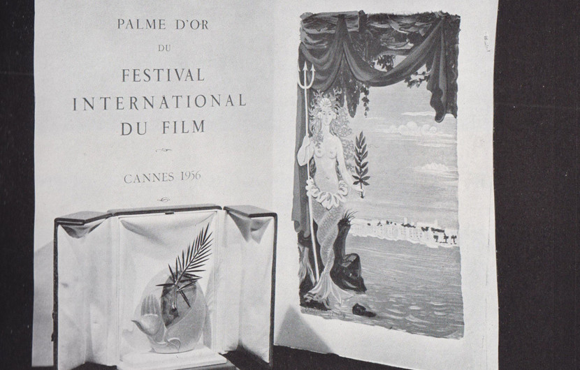 The jeweller Lucienne Lazon created the first "palme d'or" trophy in 1955. In 1956 the prize was accompanied by an illustrated diploma also featuring the palm. © FDC