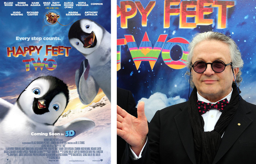 Affiche de Happy Feet 2 et George Miller à la première mondiale à Hollywood - 2011 © Frederic J. Brown / AFP (photo)
