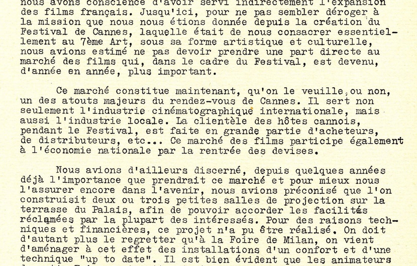 Extrait du rapport moral du XIIIème Festival International du Film, 1960 - Page 1/2 © FDC