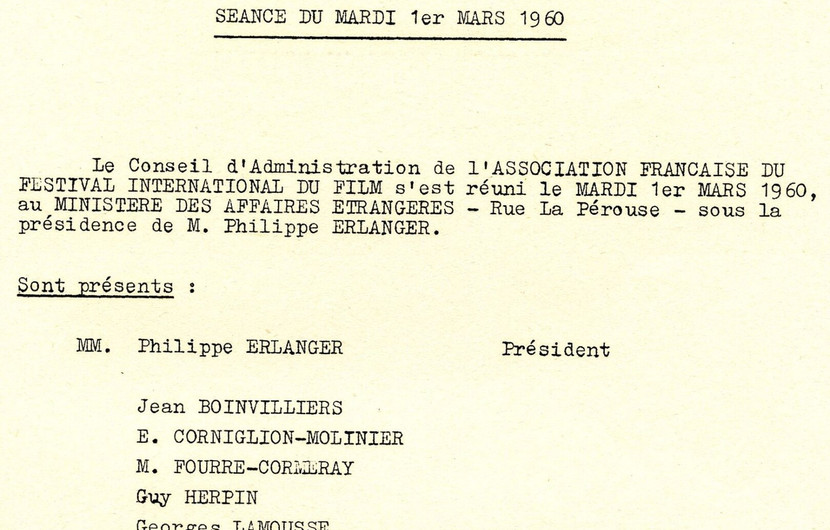 Extrait 1 du conseil d'administration du 1er mars 1960 © FDC