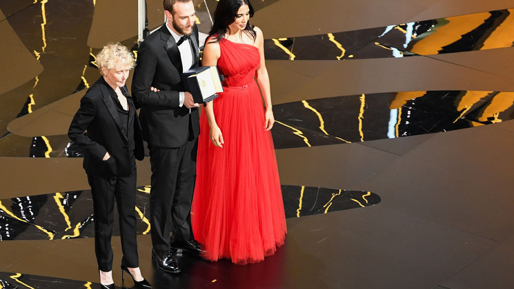 Claire Denis, Nadine Labaki avec Vasilis Kekatos, Palme d'Or des Courts Métrages © Antonin Thuillier / AFP