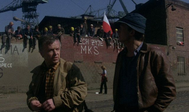 Boguslaw Linda and Marian Opania in Man of Iron by Andrzej Wajda