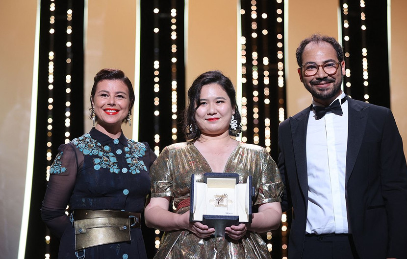 Mounia Meddour, Sameh Alaa et Tang Yi - Tian Xia Wu Ya (Tous les corbeaux du monde), Palme d’or court métrage © Valery Hache / AFP