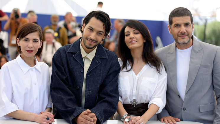 Lubna Azabal, Ayoub Missioui, Maryam Touzani, Nabil Ayouch - Le Bleu du Caftan (The Blue Caftan) © Valery HACHE / AFP